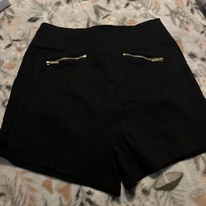 Black Women's Shorts with Gold Zipper Accents